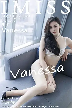 [IMISS爱蜜社]Vol.694 气质美女Vanessa淡橙色上衣配短裙半脱露蕾丝内衣诱惑写真64P