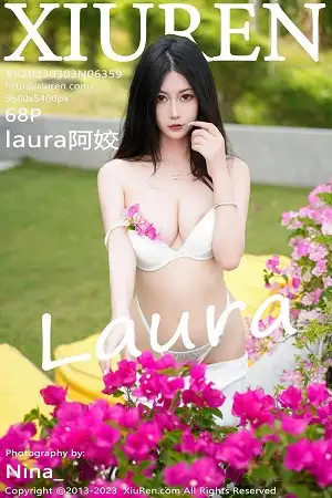 [XiuRen秀人网]No.6359 模特laura阿姣蓝色短款上衣配白色长裤半脱秀丰满身材诱惑写真68P