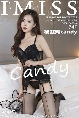 [IMISS爱蜜社]Vol.723 模特杨紫嫣candy性感黑色薄纱情趣内衣配蕾丝吊袜极致魅惑写真74P