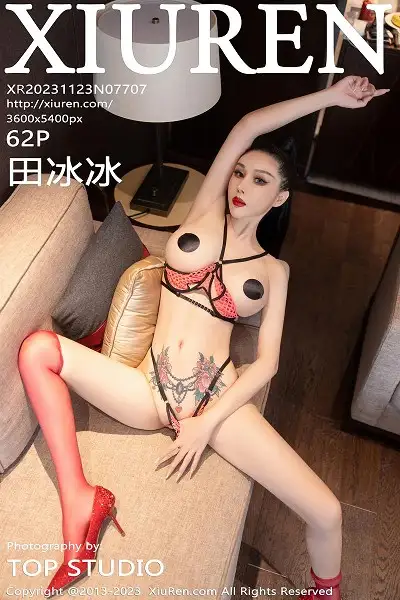 [XiuRen秀人网]No.7707 模特田冰冰性感红色缕空比基尼服饰配红丝袜秀惹火身材诱惑写真61P