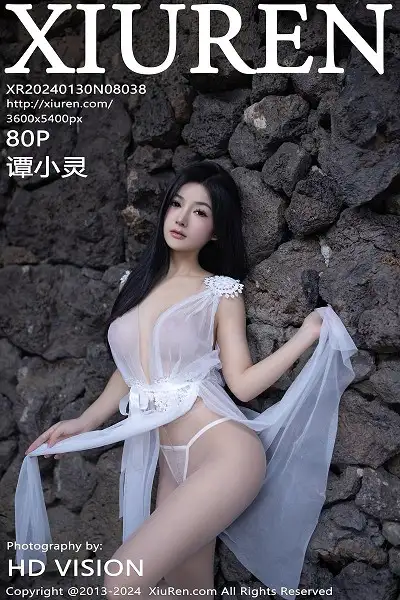 [XiuRen秀人网]No.8038 模特谭小灵性感白色轻薄连衣短裙配超薄肉丝秀惹火身段诱惑写真80P