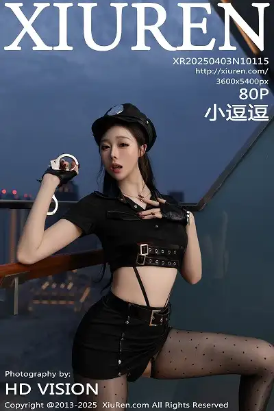 [XiuRen秀人网]No.10115 模特小逗逗性感黑色制服露黑色情趣内衣配超薄黑丝极致魅惑写真80P
