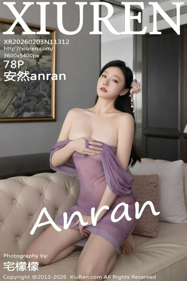 [XiuRen秀人网]No.11312 模特安然anran性感紫色薄纱连衣裙配超薄肉丝秀柔美身姿诱惑写真78P