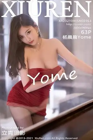 [XiuRen秀人网]No.3953 女神杨晨晨Yome私房猩红低胸吊裙配无内黑丝裤袜完美诱惑写真63P